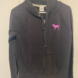 PINK Victoria's Secret Black Hoodie with Pink Dog Emblem